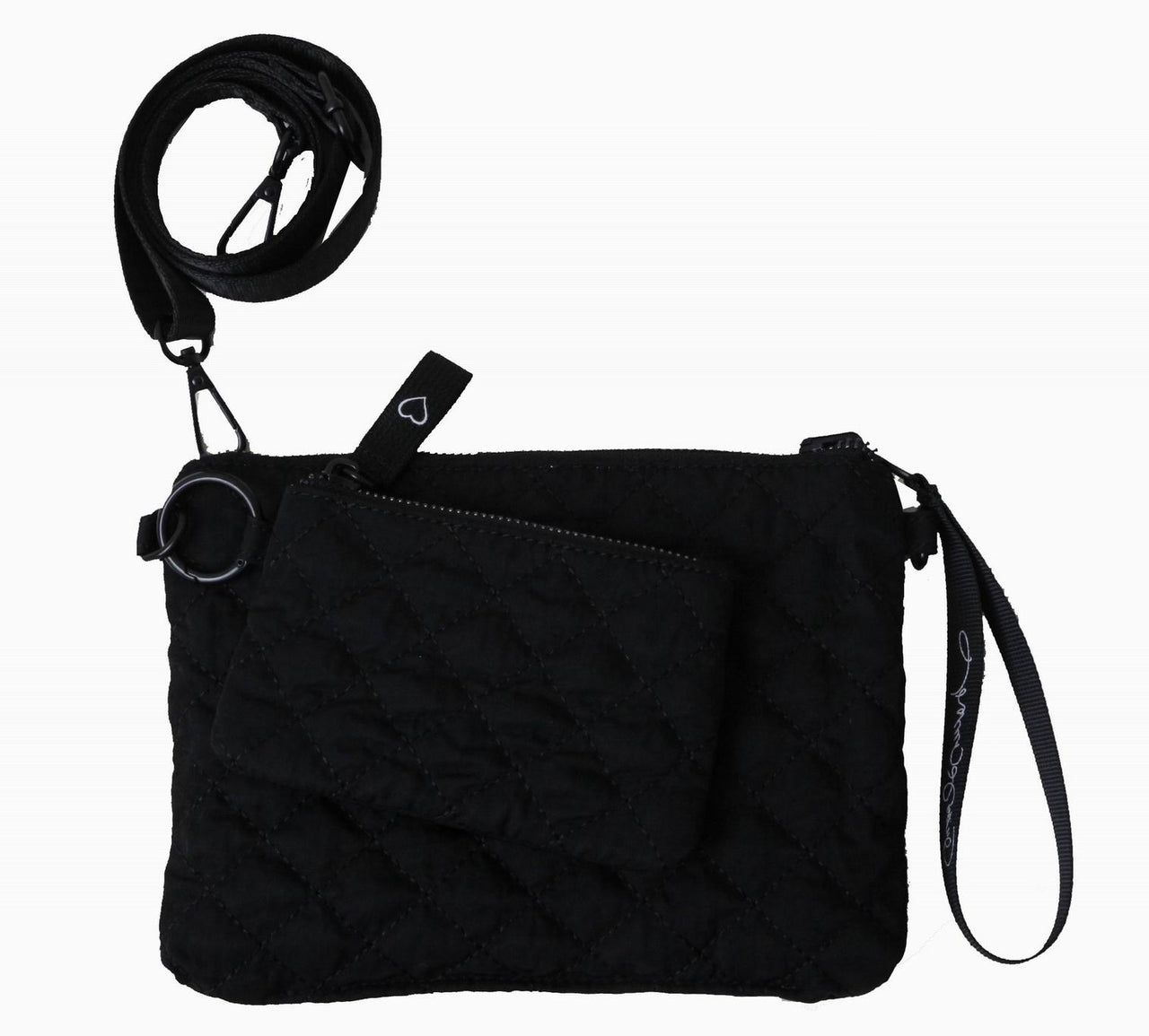 WorldNY01B Black nylon/canvas reversible wristlet coin set - Jeanne Lottie