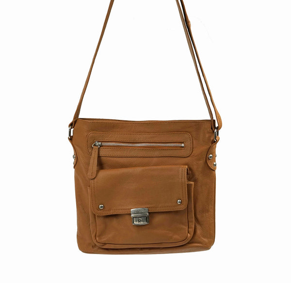 KAREN Leather Cross Body in Tan - Jeanne Lottie Handbags Canada