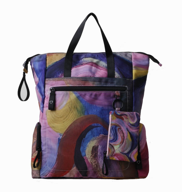 KoreaCA25B Multi colored reversible  canvas/nylon tote/knapsack - Jeanne Lottie