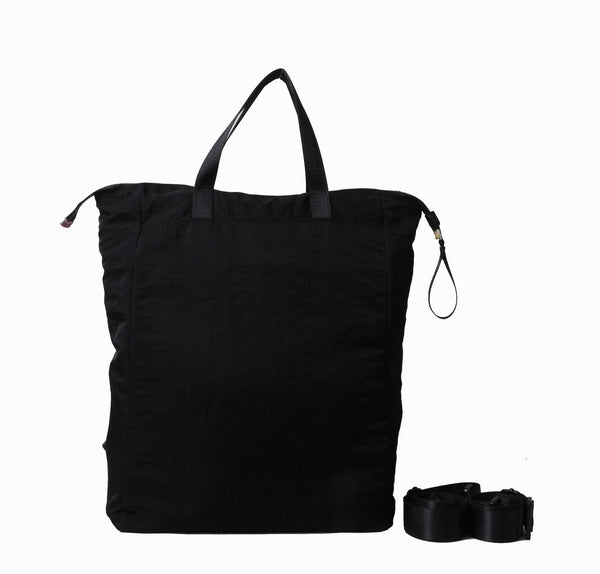 KoreaNY01B Black nylon/multi canvas reversible tote/knapsack