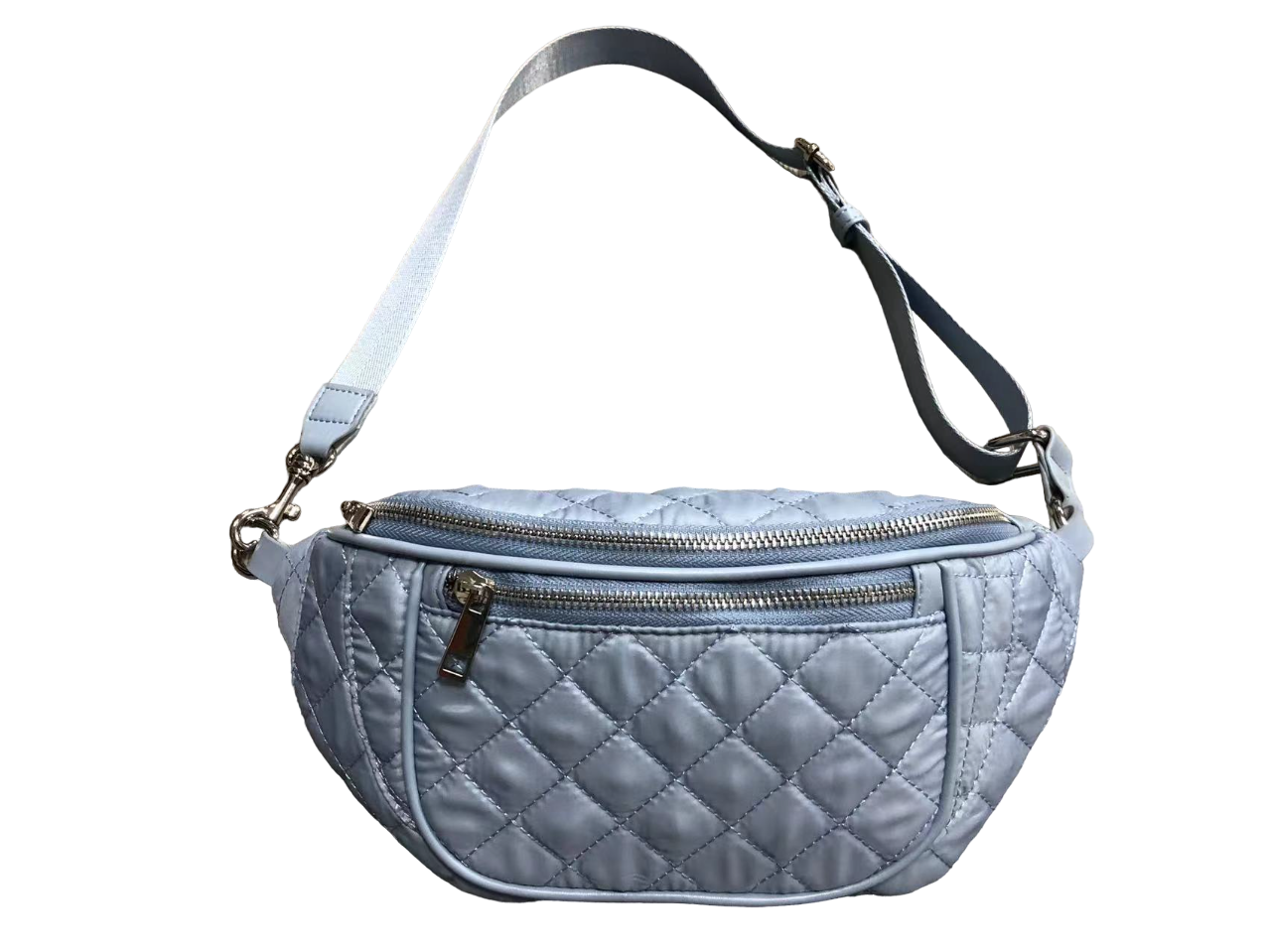 ショルダーバッグ・ポシェット JILLSTUART Light gray recycled nylon large chemistry bag Jule Crossbody Bag | Coastal Blue Pebble Grain Leather